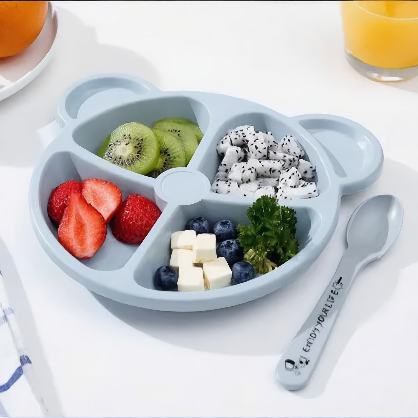 Baby Feeding Plates Cartoon Dinner Plate Set With Divided Plate, Fork And Spoon Adorable Cartoon Animal Kids Bear Plate Section Dinner Plate Durable Plastic, Perfect For Toddlers Kids Adults Ideal For Home School Restaurant