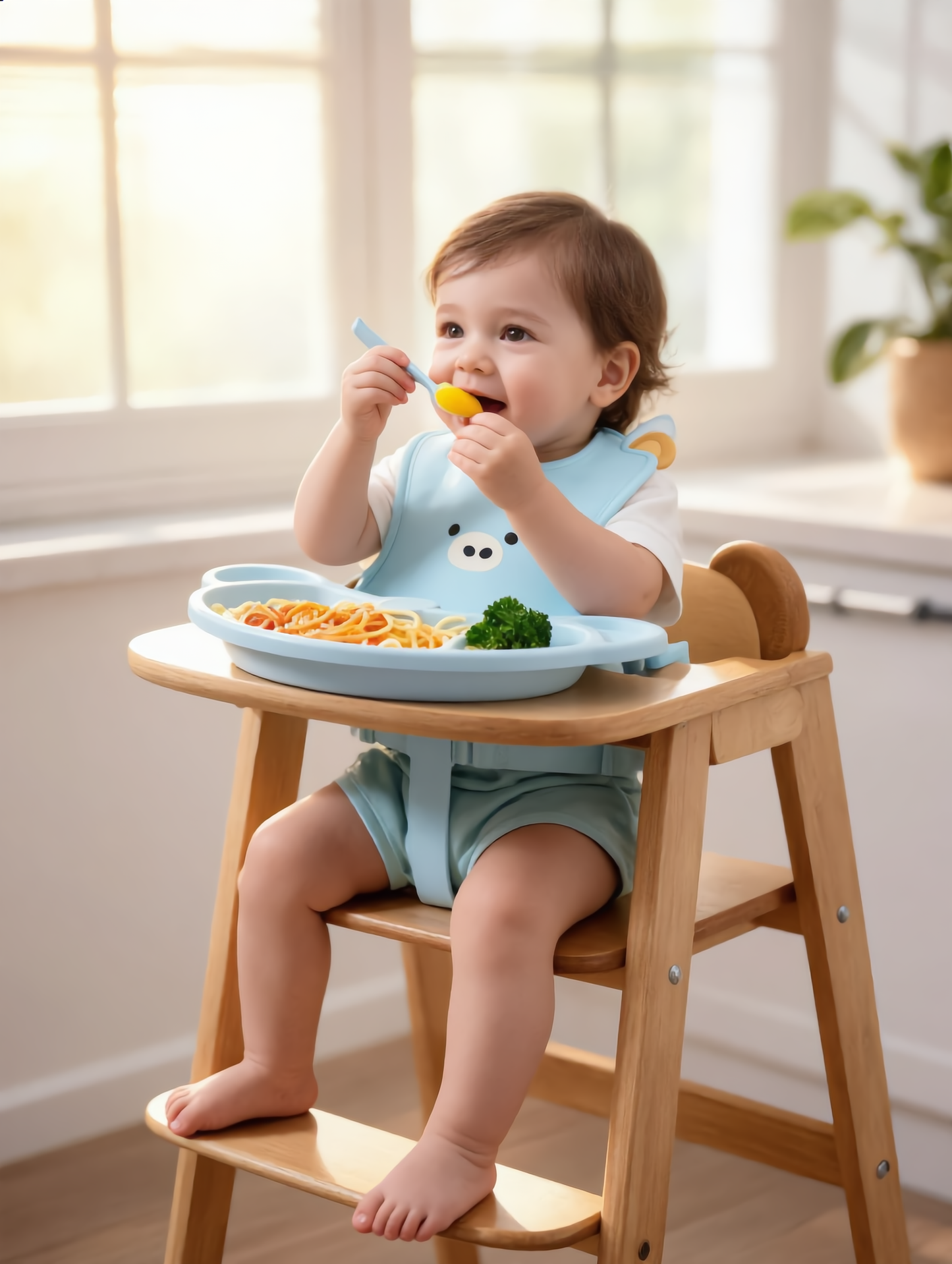 Baby Feeding Plates Cartoon Dinner Plate Set With Divided Plate, Fork And Spoon Adorable Cartoon Animal Kids Bear Plate Section Dinner Plate Durable Plastic, Perfect For Toddlers Kids Adults Ideal For Home School Restaurant