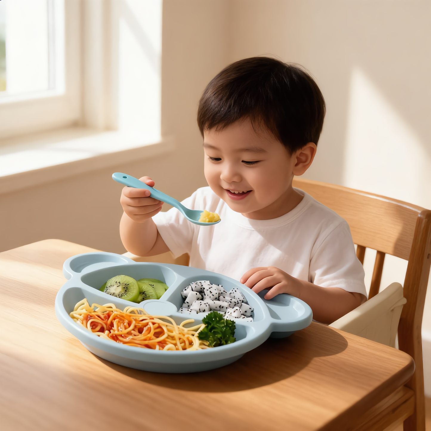 Baby Feeding Plates Cartoon Dinner Plate Set With Divided Plate, Fork And Spoon Adorable Cartoon Animal Kids Bear Plate Section Dinner Plate Durable Plastic, Perfect For Toddlers Kids Adults Ideal For Home School Restaurant