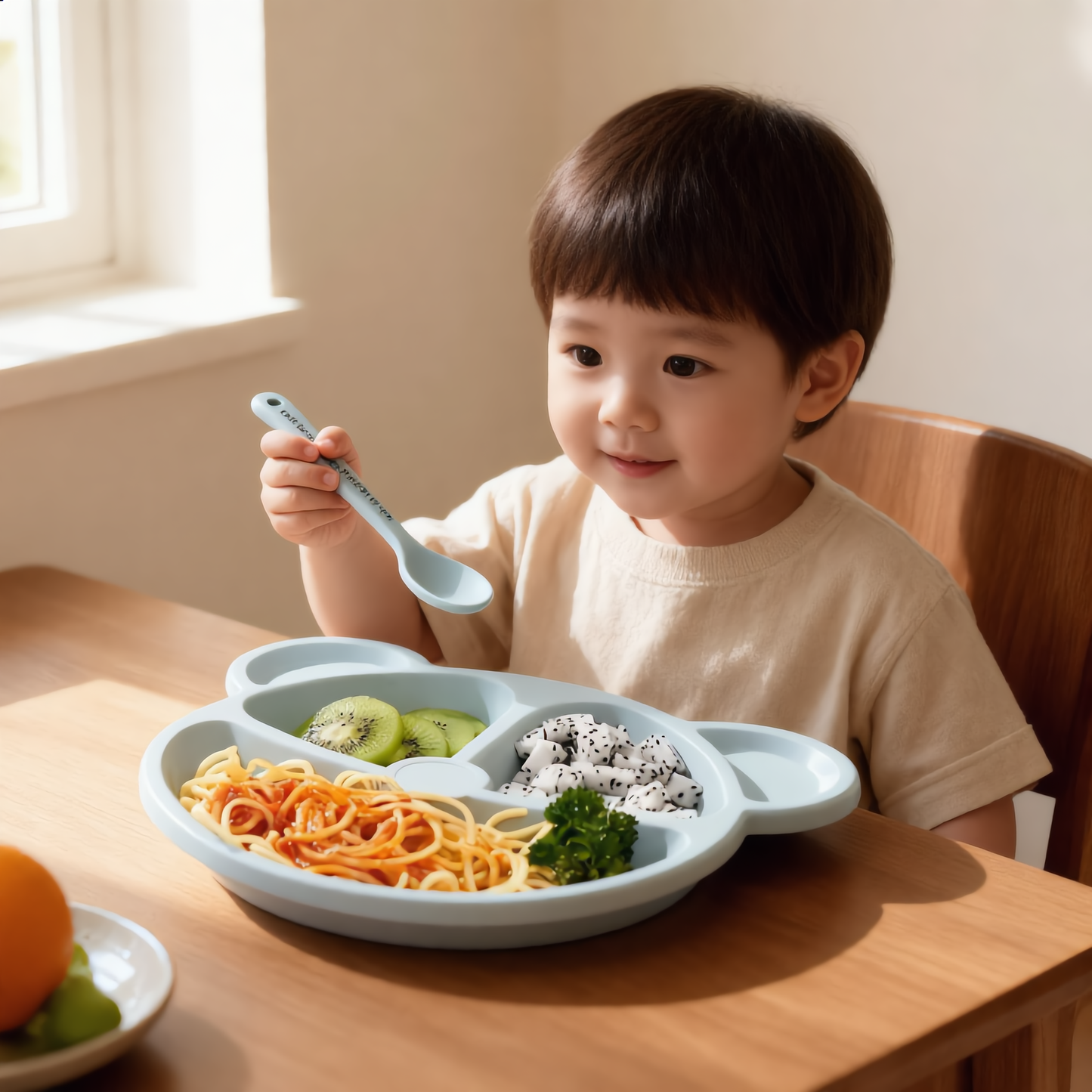 Baby Feeding Plates Cartoon Dinner Plate Set With Divided Plate, Fork And Spoon Adorable Cartoon Animal Kids Bear Plate Section Dinner Plate Durable Plastic, Perfect For Toddlers Kids Adults Ideal For Home School Restaurant